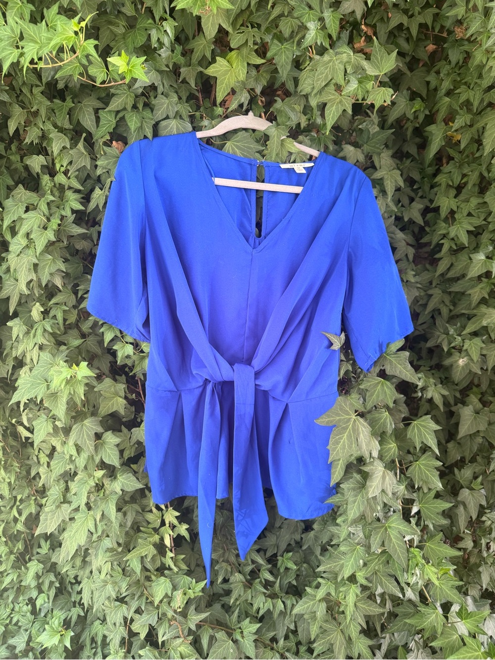 Women's V-Neck Tie-Front Top in Royal Blue